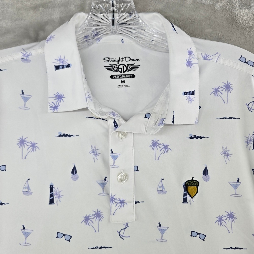 Straight Down Polo Shirt Mens M White Nautical Performance Spanish Oaks Golf